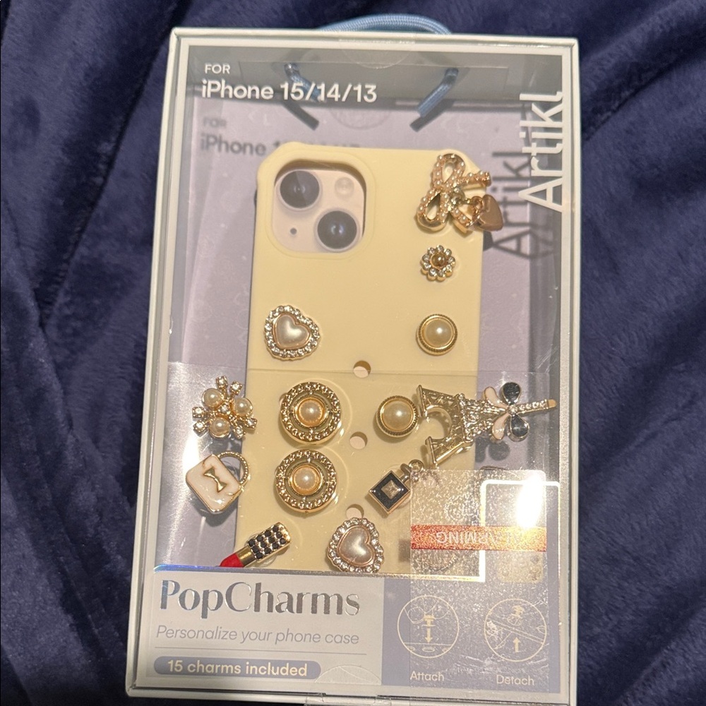 Gold Phone Case with Charms for iPhone 15/14/13